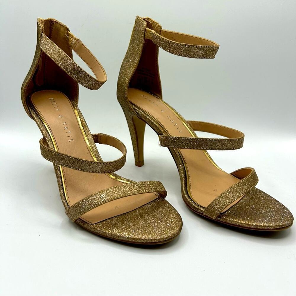 Kelly & Katie Gold Formal Sparkly Strappy 3.5 in Sandal Heels Size 7.5